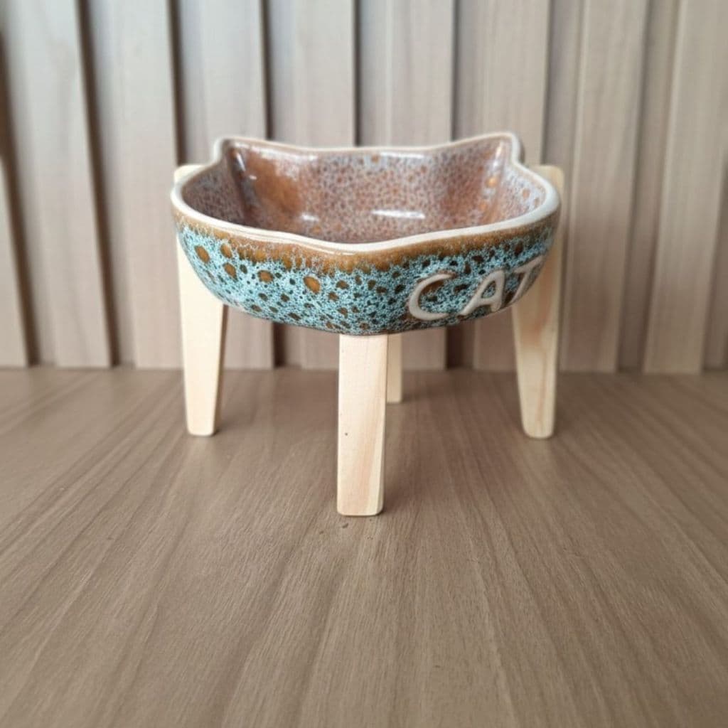 Pratinho Comedouro de Cerâmica para Gatos com Suporte Ração Água Pet