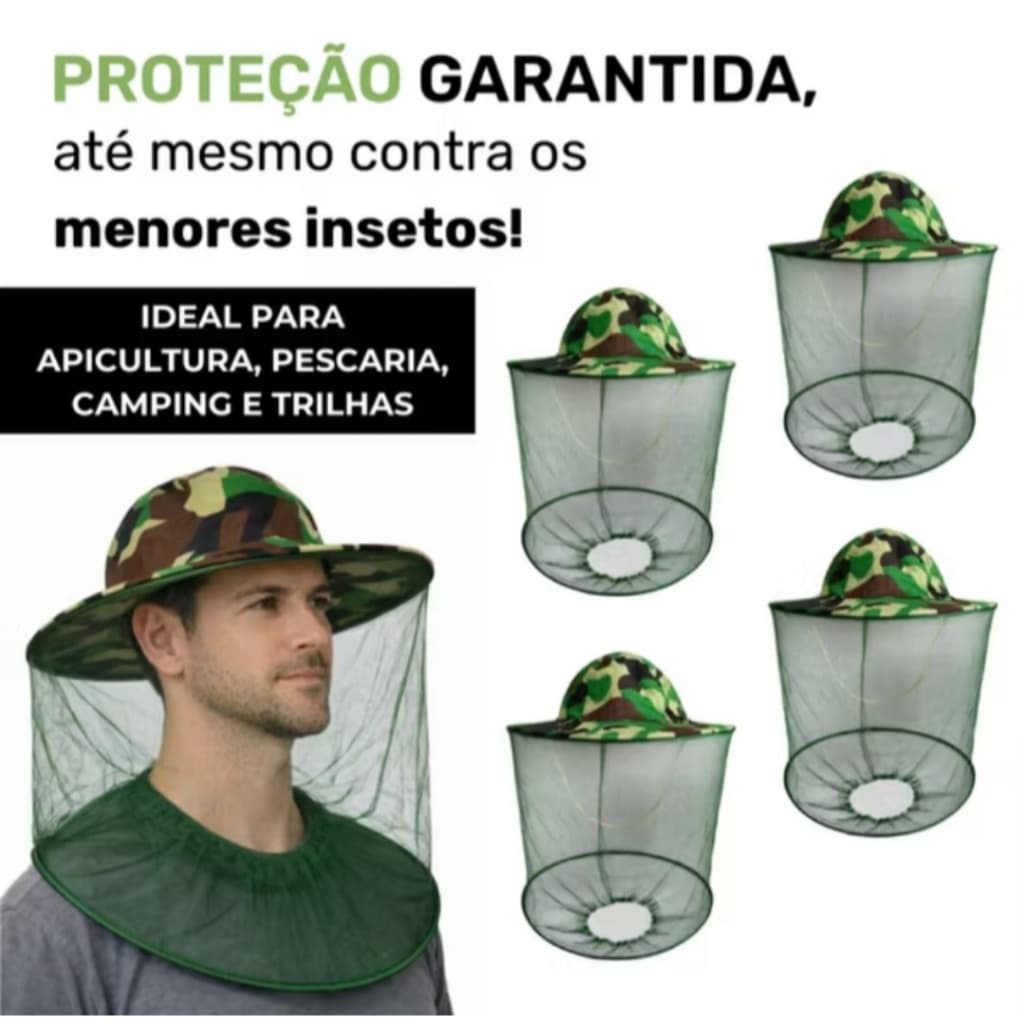 Chapéu Proteção Tela Apicultor Mosquiteiro Abelha Camuflado Pesca Caça
