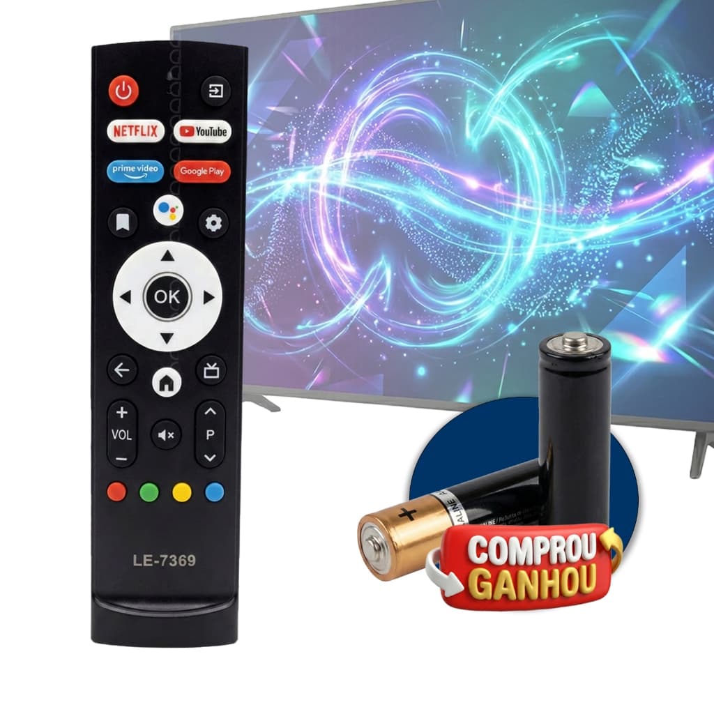 Controle Remoto Smart Tv Compatível Aiwa 4k Android Netflix Prime Video GooglePlay  AWS-TV-43 AWS-TV-50 e BL-02-A