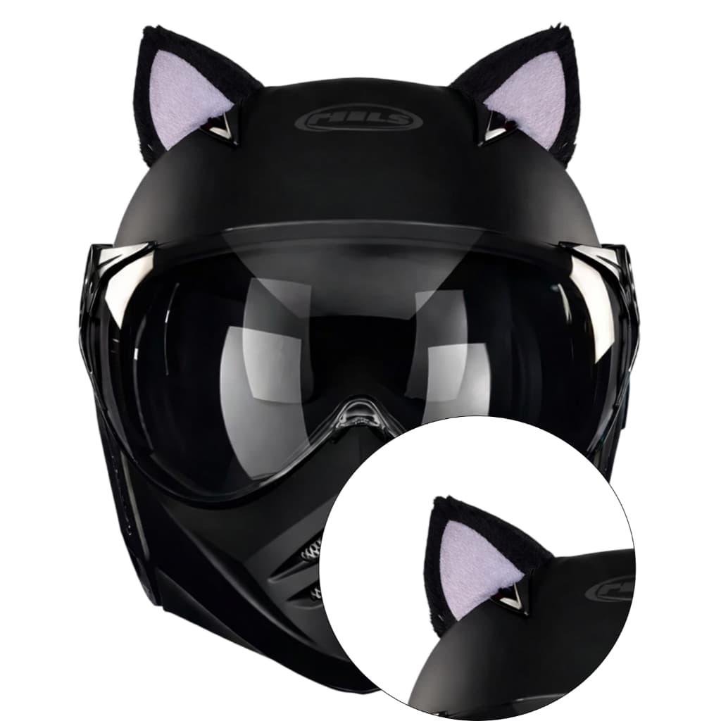 Orelha Orelhinha Gato Gatinho e chifre Para Fixar Headset Capacete Moto Bike Preto Dupla face