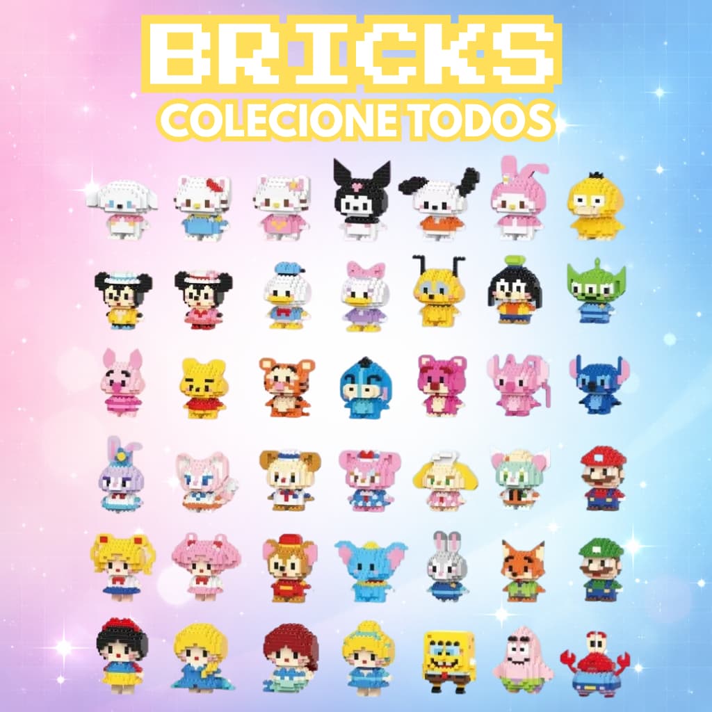 Blocos de Montar Bricks Hello Kitty Bob Esponja Disney Pikachu Pokémon Desenho Animado Criança