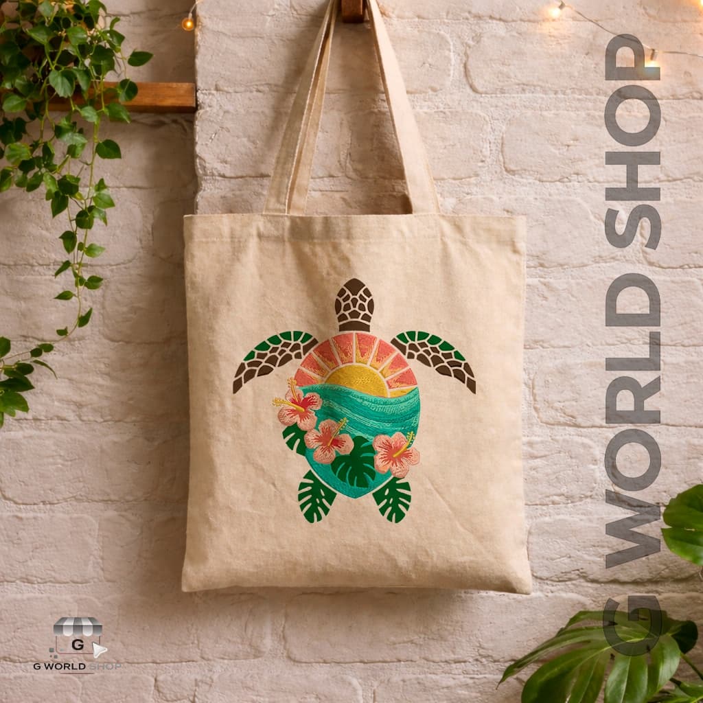 Ecobag Bolsa Sacola Ecológica Estampada Tartaruga Colorida Flores Moda Praia Verão Mar Bolsa Tecido Algodão