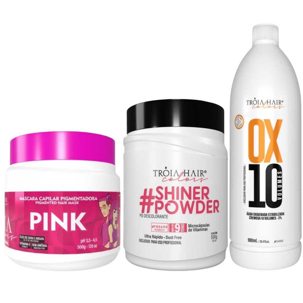 Pó Descolorante Premium 500g + OX 10 900ml + Troia Colors Pink 500g - Troia Hair