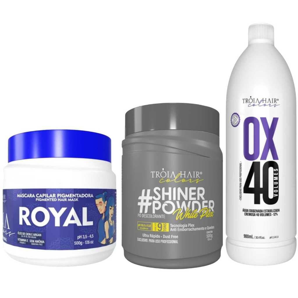 Pó Descolorante Premium 500g + OX 40 900ml + Troia Colors Royal 500g - Troia Hair