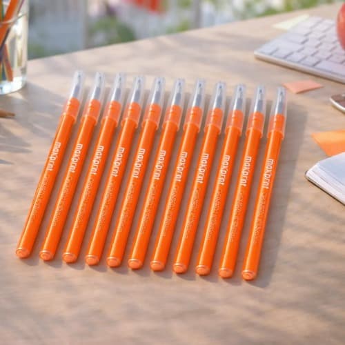 12 Canetas Esferográficas Laranja 1mm StickNeon Com Ponta Metálica - Maxprint