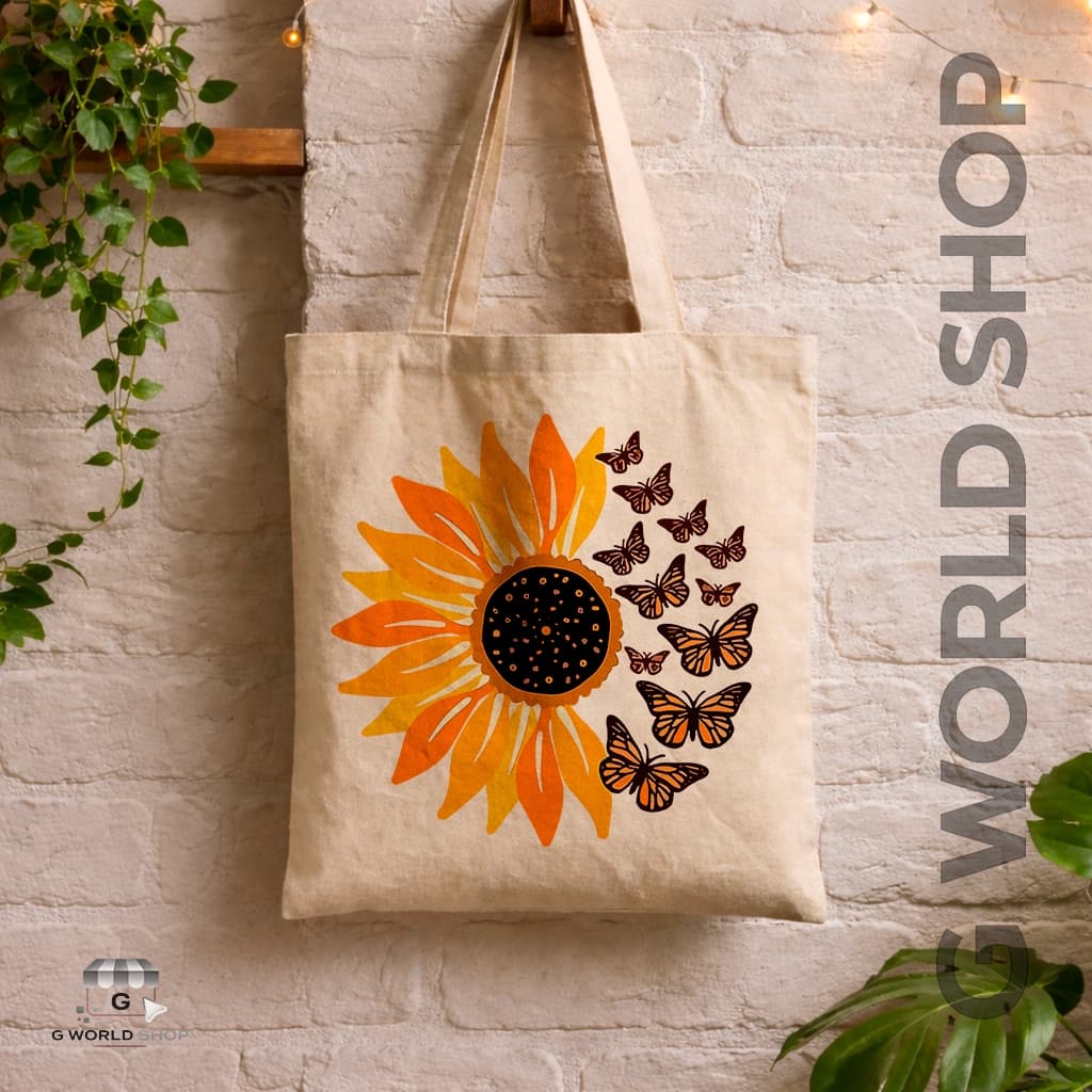 Bolsa Ecobag Sacola Ecológica Estampada Flor Girassol Borboletas Linda Bolsa Feminina Envio Imediato