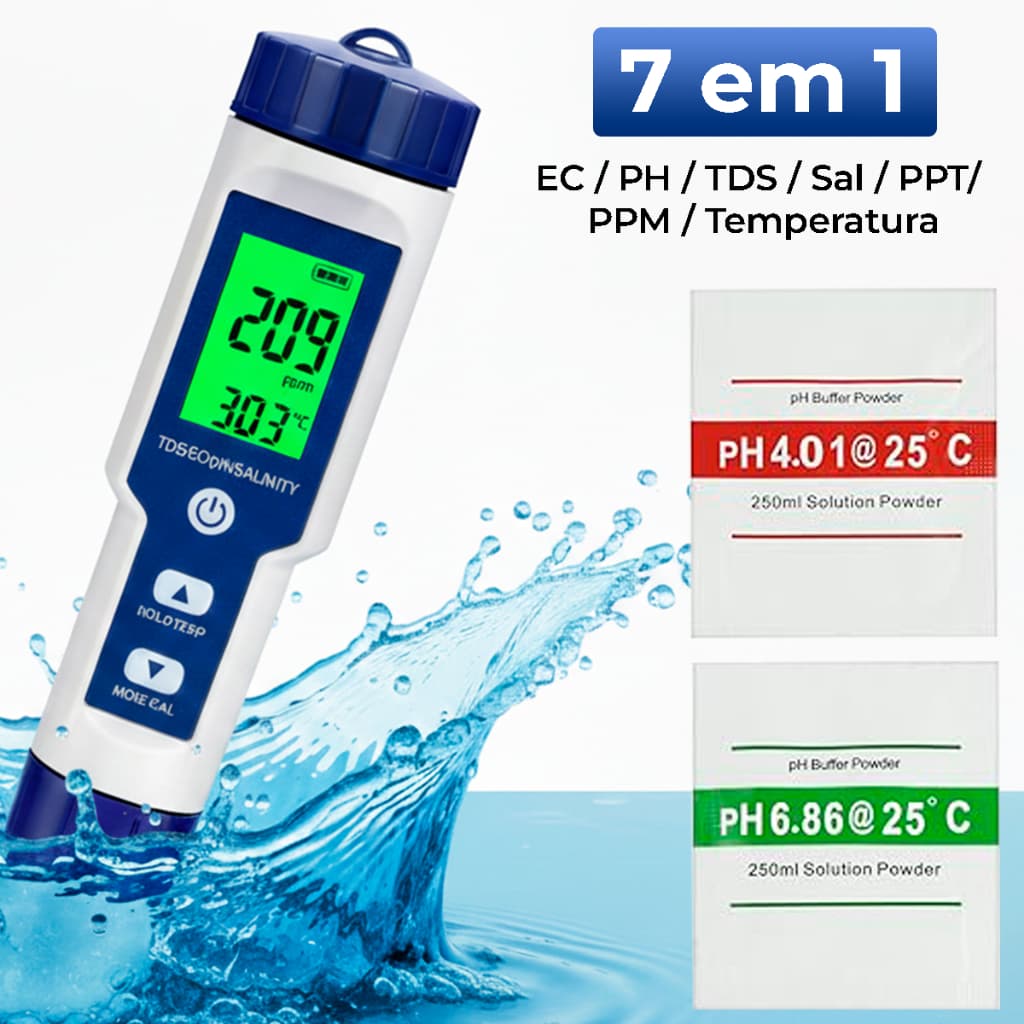 Phmetro Medidor De Ph Digital da Água Piscina Hidroponia Portátil  Tds Ec Sal Ppt Ppm Temperatura