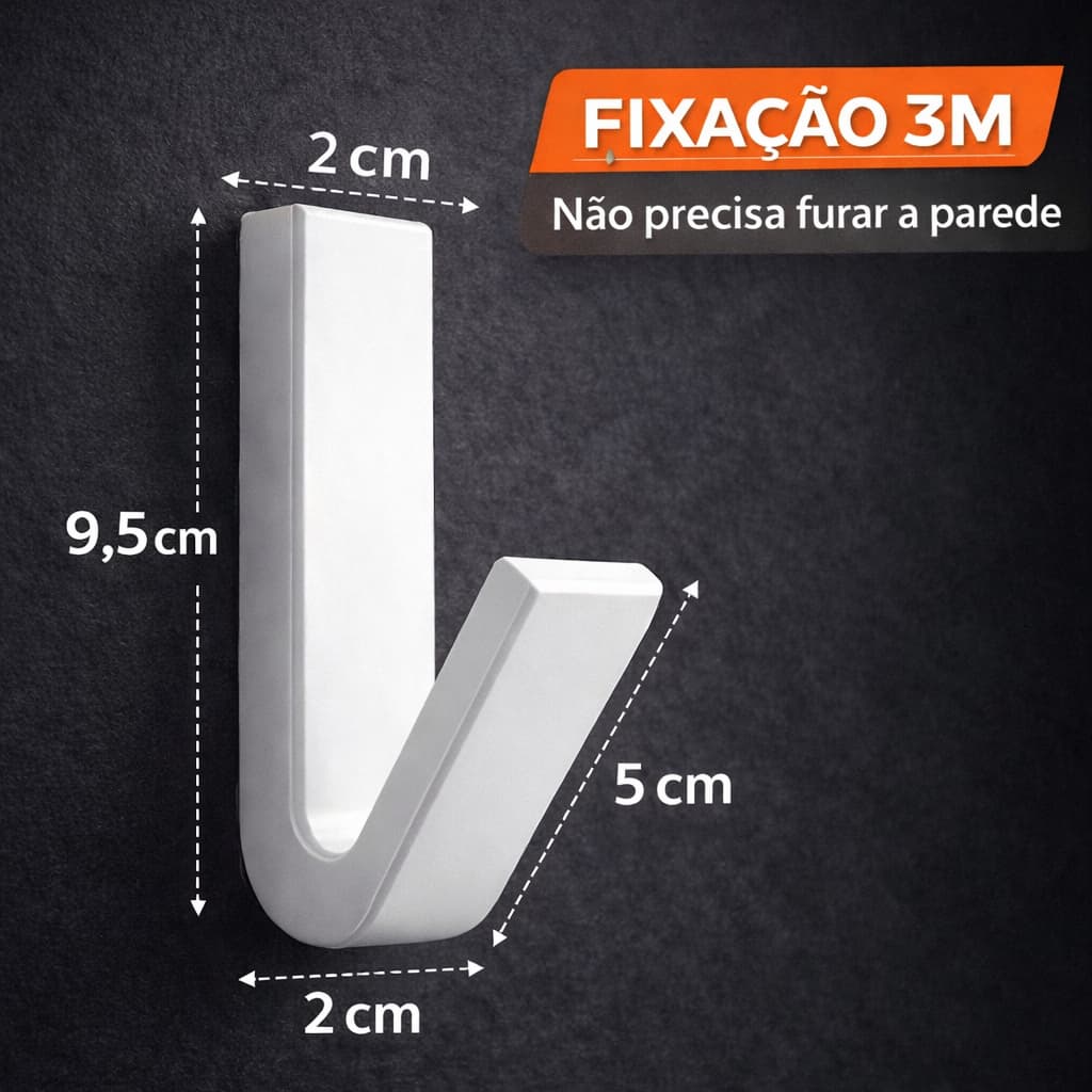 Gancho de Parede Sem Furo 3M Original – Suporte Resistente Fácil Instalação Multiuso