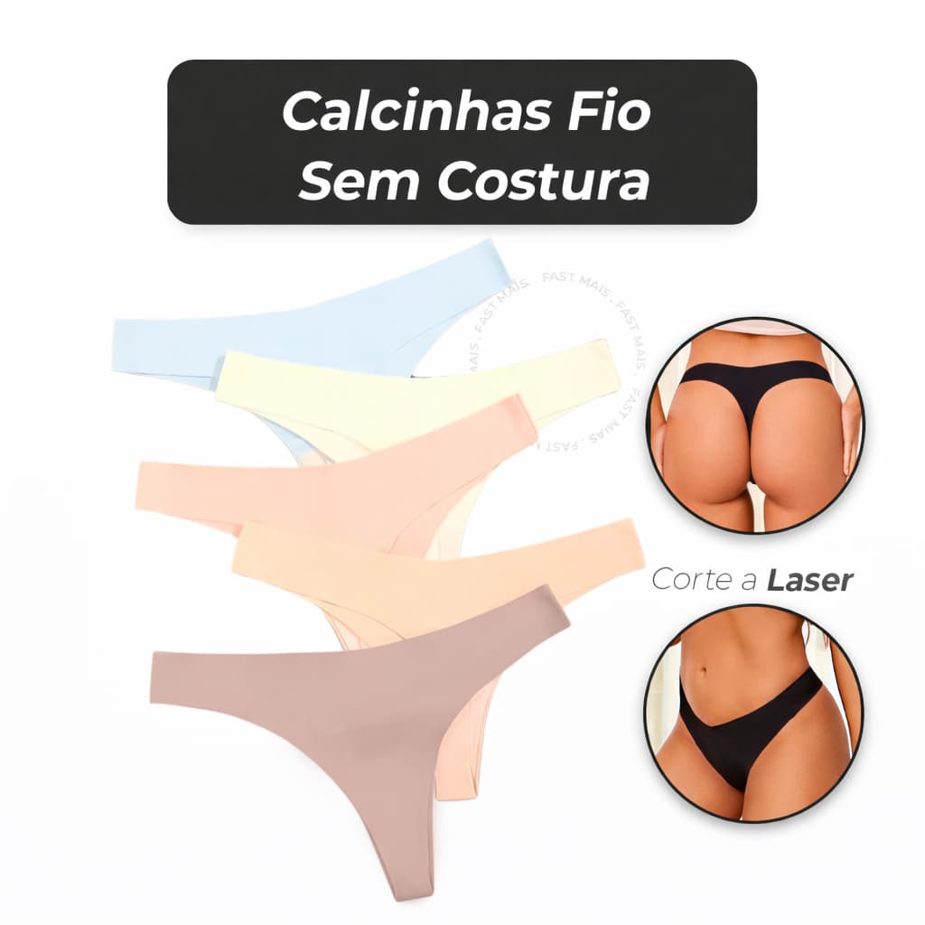 Kit 5/3 Calcinhas Fio Dental Sem Costura Corte Laser