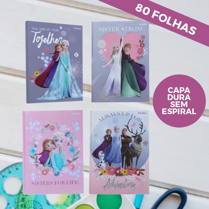Caderno Grande Brochura Frozen Disney Capa Dura 80 Folhas 1 Matéria