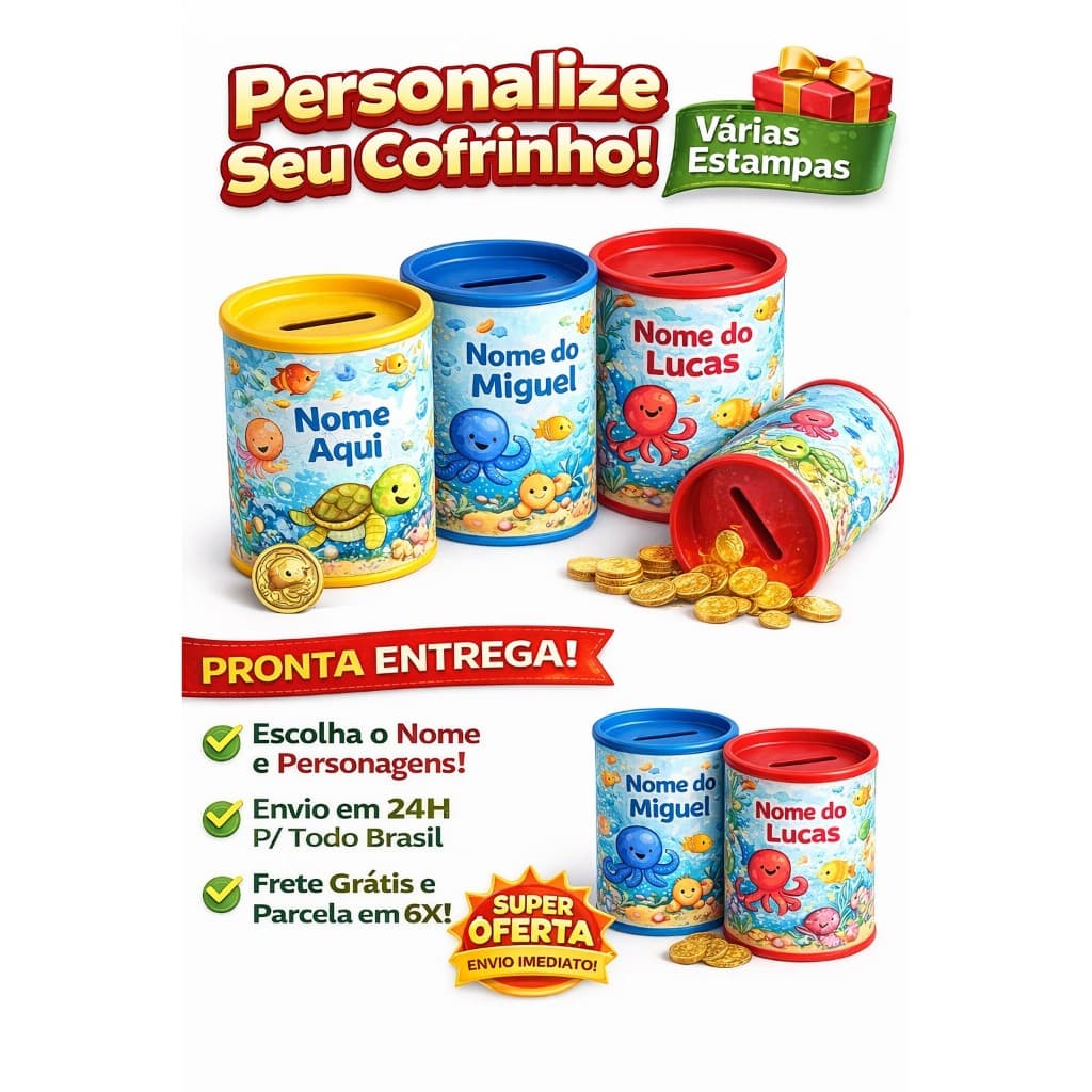 Kit 65 Rótulo Adesivo Tema Fundo do Mar Personalizado cofrinho/bolinha de sabão/Tubete Aniversário, Lembrancinha