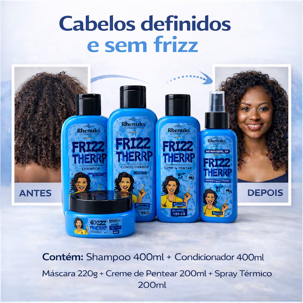 Kit ANTIFRIZZ completo 5 produtos controle de frizz redução de volume e proteção térmica
