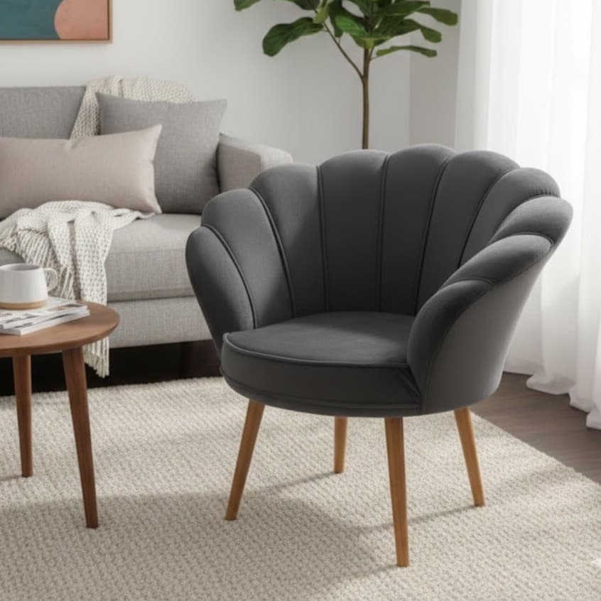 Poltrona Decorativa Pétala Veludo Luxo Pés Palito