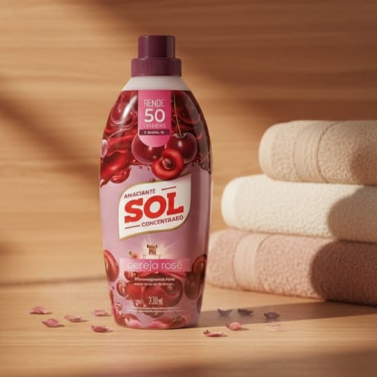 Amaciante Sol Concentrado 1 L | Rende 50 Lavagens | Cereja Rosé
