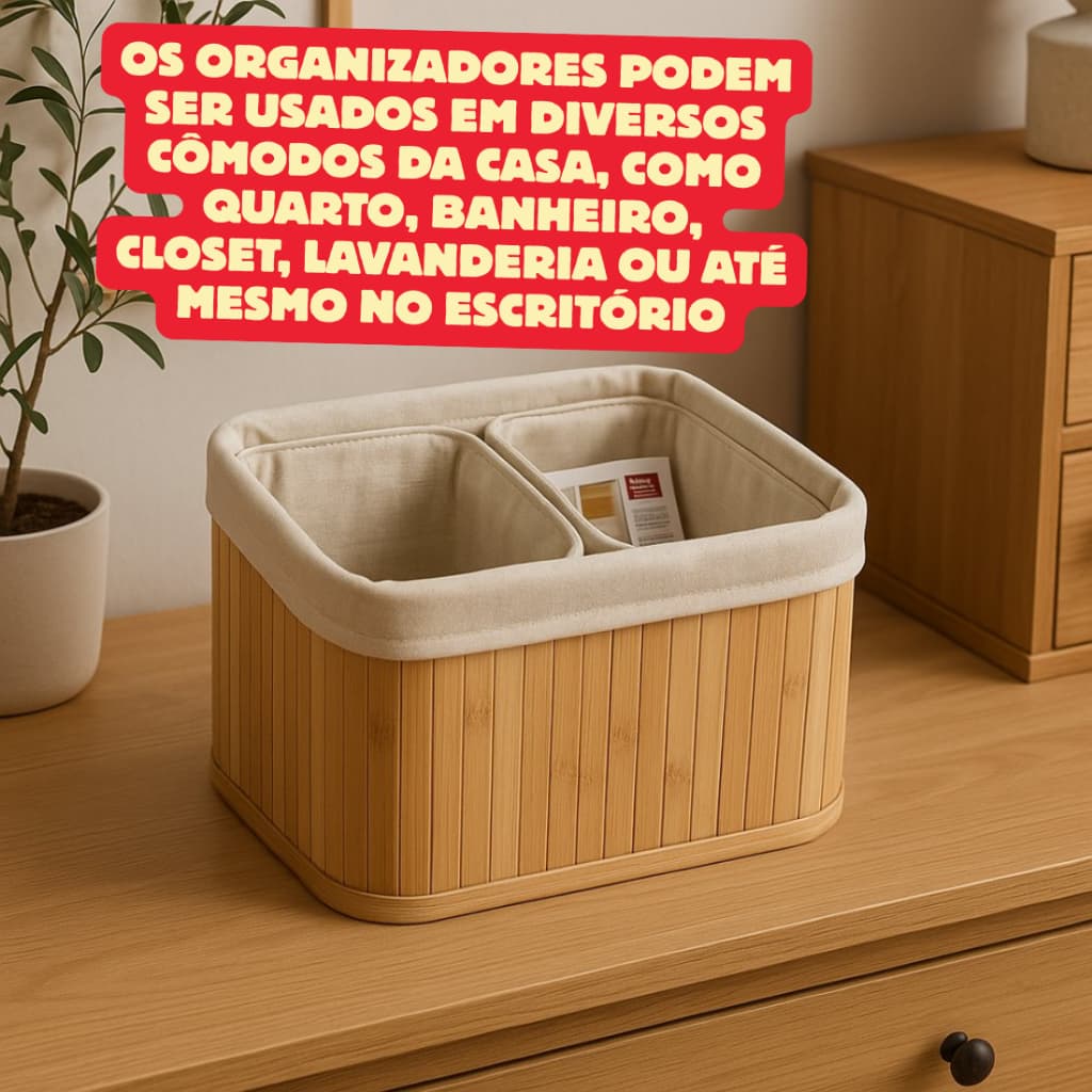 Conjunto Cestos 3 Organizadores Bambu Natural Armazenamento Multiuso Sustentável Versátil