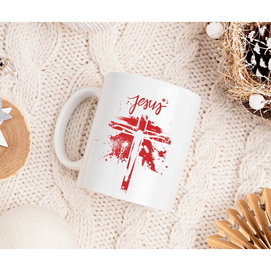 Caneca religiosa Jesus cruz 325ml | Presente evangélico cristão gospel fé cerâmica branca