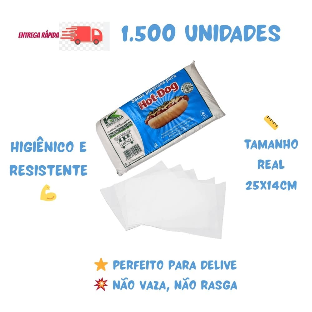 Saco para Cachorro Quente 25x14cm 1500 Unidades – Atacado Resistente e Higiênico para Hot Dog
