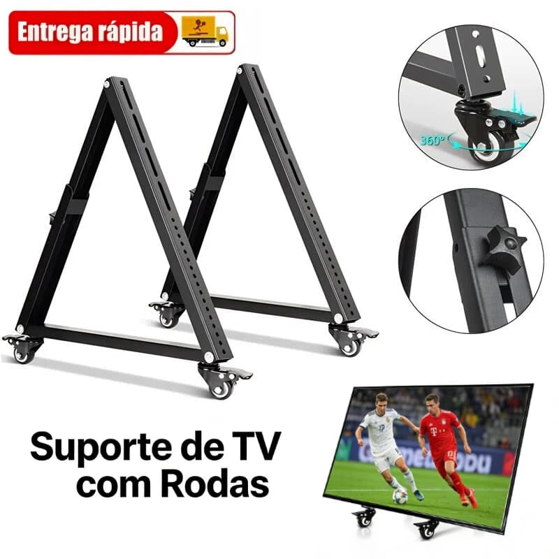 Suporte de TV de Chão Pedestal Ajustável Universal 32 a 55 Pol Rodízios Estável Altura Regulável