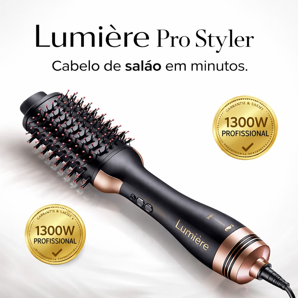 Escova Secadora Modeladora Profissional 1300W Bivolt Anti Frizz Efeito Salão Lumière Pro Styler