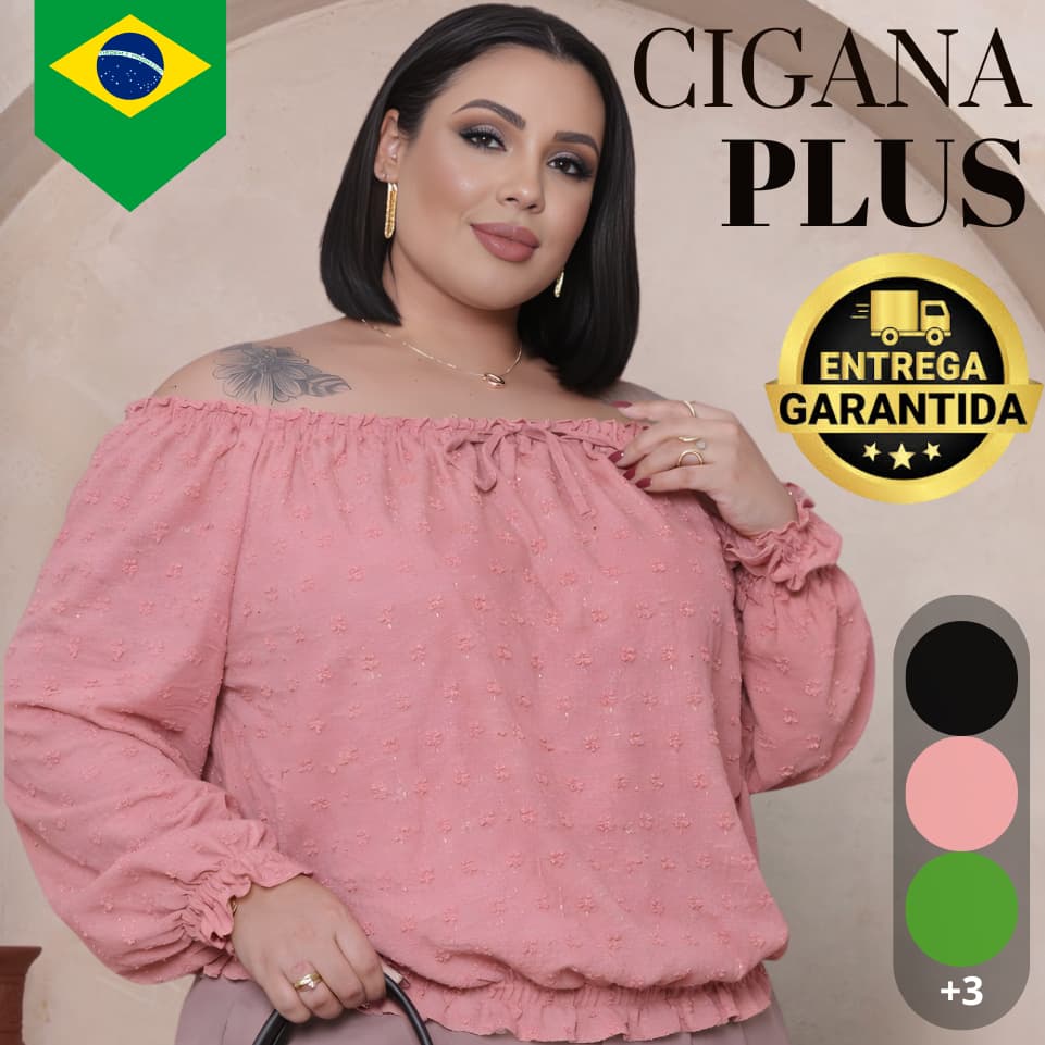 Blusa Ciganinha Ombro a Ombro Plus Size Casual Manga Longa - Tecido Zero Trasnparencia Duna Premium
