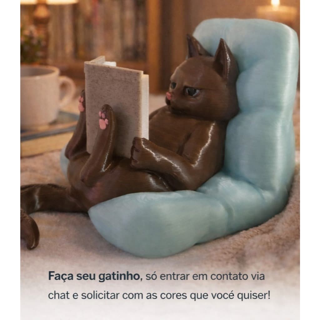 Figure action gato lendo, gato leitor, amantes de gato, animal de estimação, enfeite de gatos
