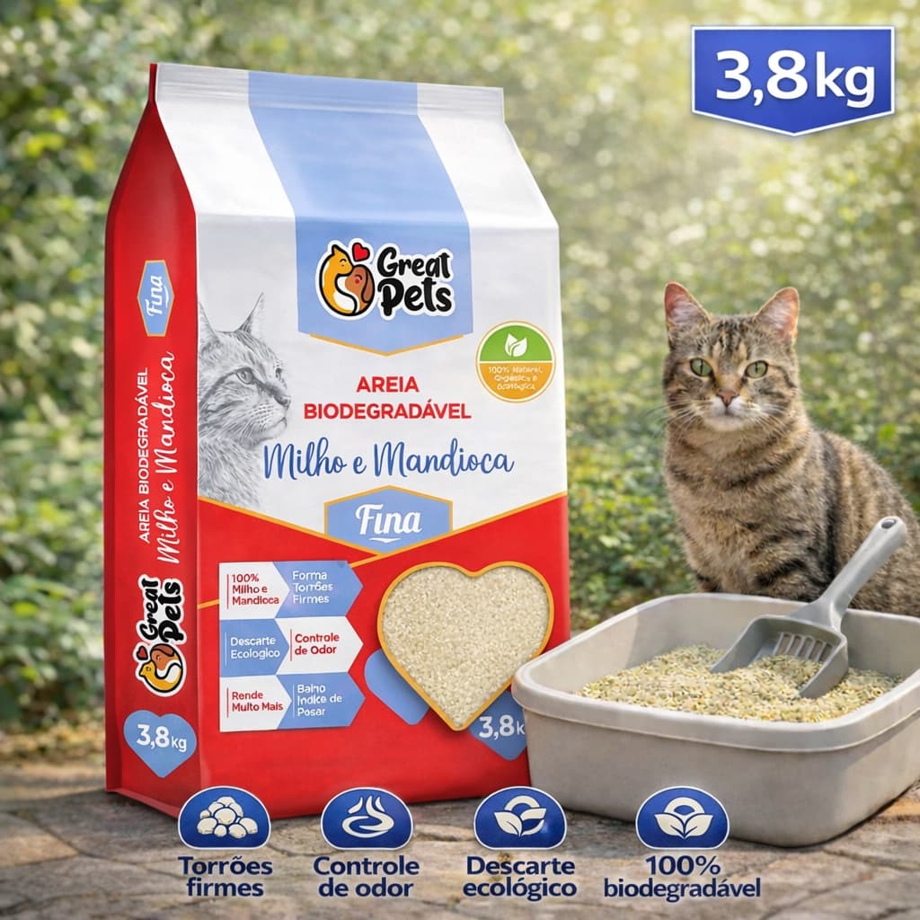 Areia Biodegradável Fina para Gatos - Great Pets