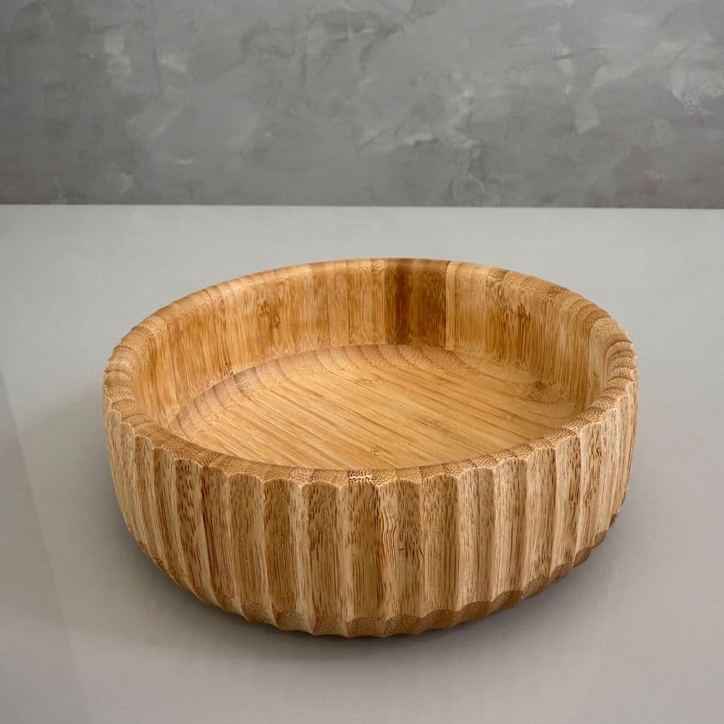 Bowl Canelado De Bambu Natural 19cm Saladeira Oikos Tigela Multiuso