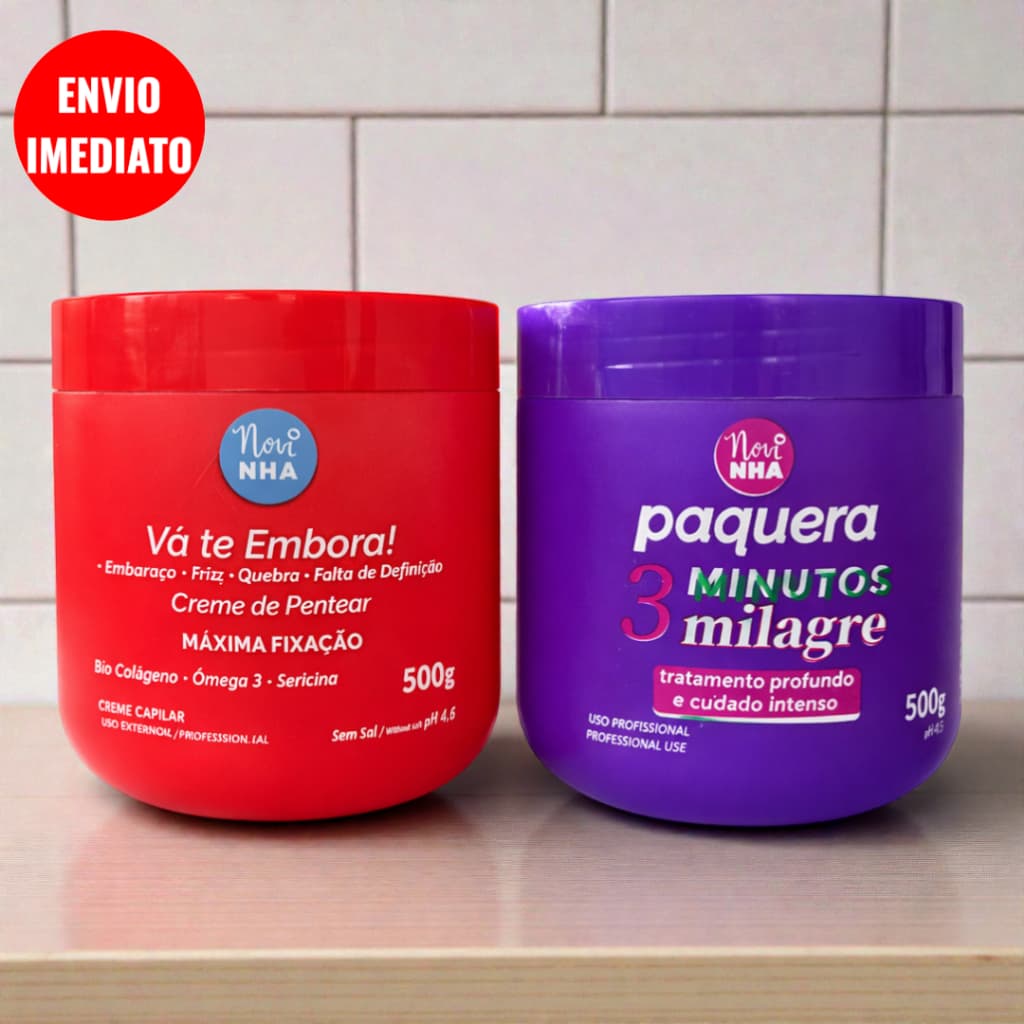 Kit Capilar Reconstrução Rápida 500g + 500g 3 Minutos Milagre + Creme Máxima Fixação  Anti Frizz e Definição