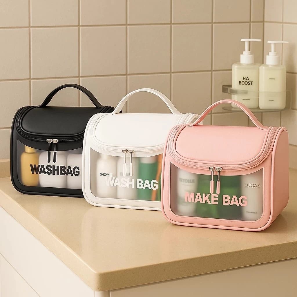 Necessaire Feminina Grande Alça Viagem Zíper Estojo Maquiagem Higiene Bolsa Mão Organização