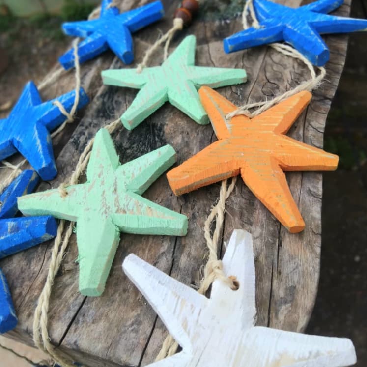 Kit 02 Fieiras de Estrela do Mar em Madeira para  Decoração   de Praia Nautica / Decoração sala quarto cozinha