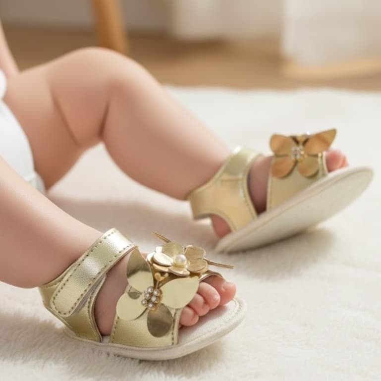 Sandália Infantil Bebê Menina Casual Recém Nascido Borboletas Flores Delicado Leve Macio Confortável
