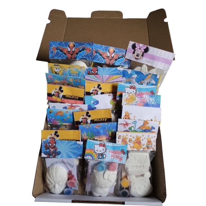 kit Pintura em Gesso Peças Infantil Completo - Lembrancinha com Tinta, Pincel e Mini Livreto