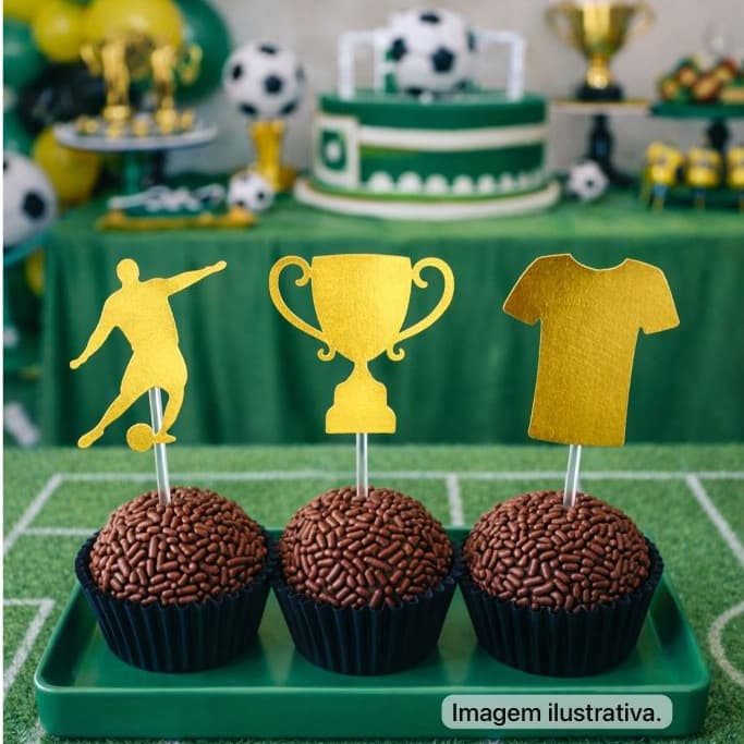 TAG TOPPER DOCES DOCINHO FUTEBOL - COPA DO MUNDO - FESTA DECORAÇÃO FUTEBOL - PAPEL DOURADO