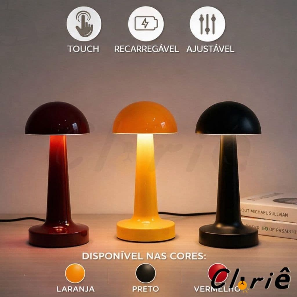 Abajur Luminária de Mesa Cogulemo LED 3 Em 1 Touch Recarregável  Moderna  Laranja, Preto e Vermelho