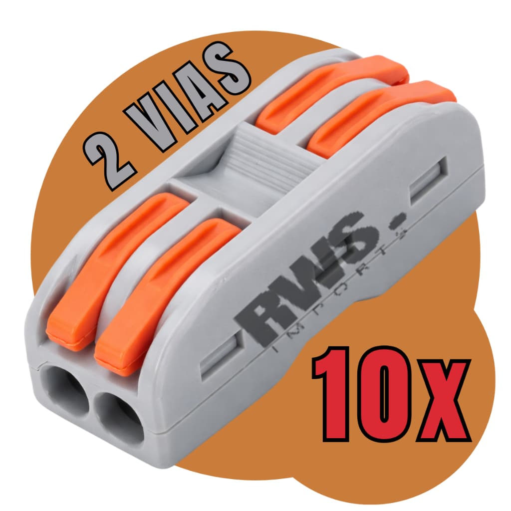 Kit 10 Conectores 2 Polos 32A 250V Emenda Cabos Cinza e Laranja