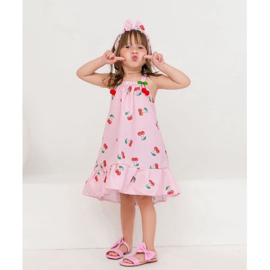 Vestido Infantil Feminino Estampado com Babado | 1 a 3 Anos