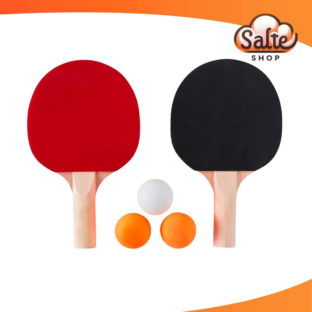 Kit Ping Pong Completo Com 2 Raquetes + 3 Bolinhas Tenis de Mesa Profissional