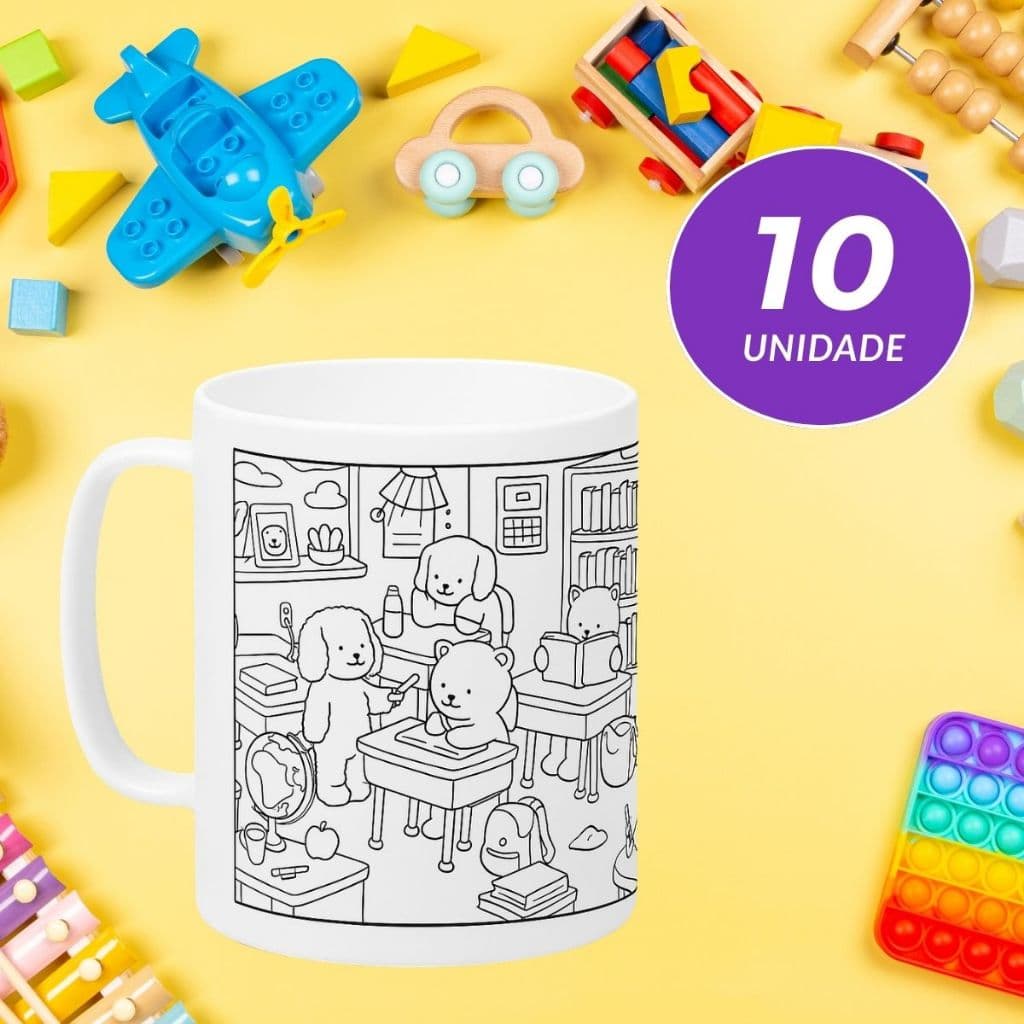Kit Caneca Volta as Aulas para colorir pintar Caneca Infantil Pinta e Lava Reutilizável 400 ml plastica