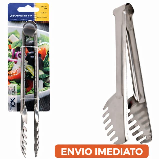 Pegador Inox Multiuso 20,5cm Cozinha Aço Inoxidável Resistente Durável Salada Churrasco