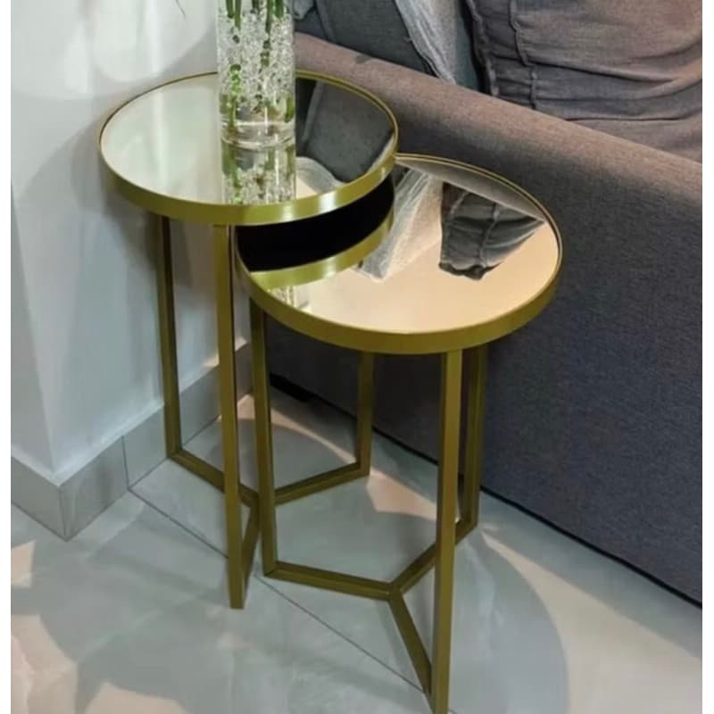 Conjunto de Mesa Lateral Aço Com Espelho Steel Glass Estilo Industrial - LH Móveis