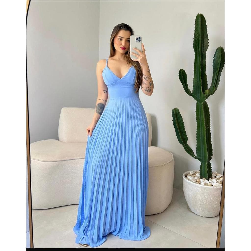VESTIDO LONGO PLISSADO ELEGANTE