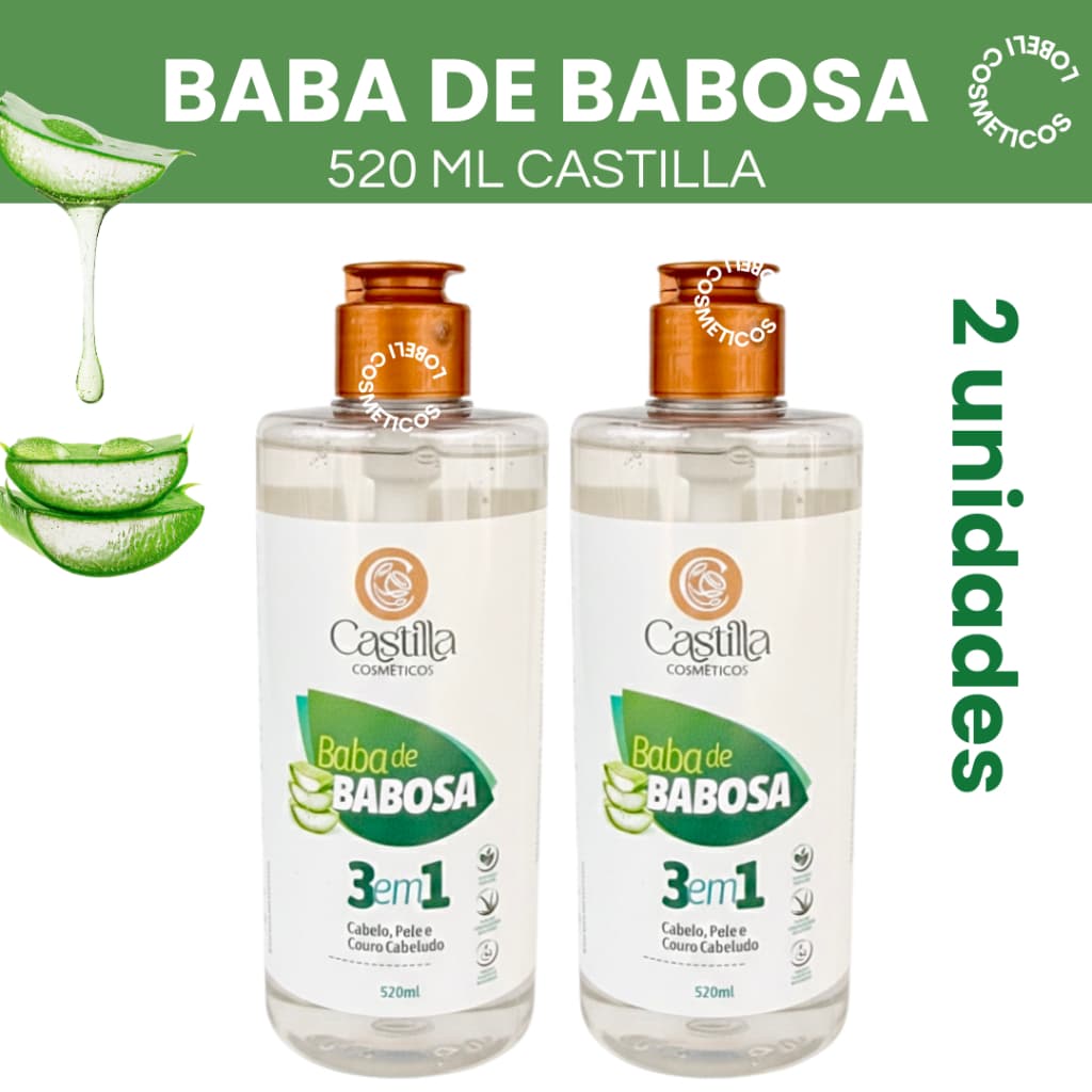KIT 2 Unid Baba de Babosa Castilla 520ml - 3 em 1 Cabelo, Pele e Couro Cabeludo - Oferta Atacado