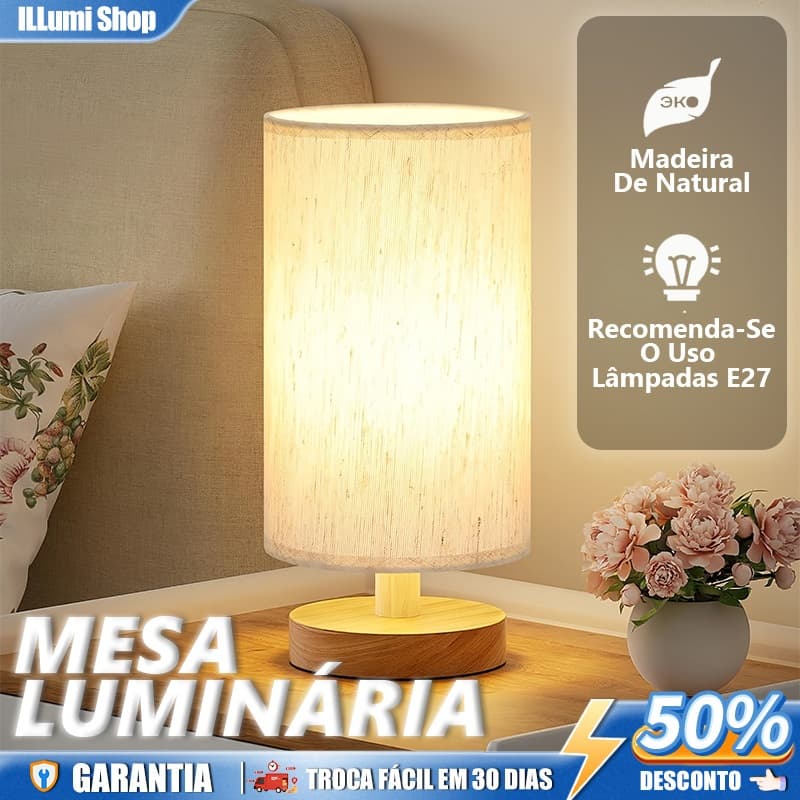 Lâmpada De Mesa De Madeira Nórdica Moderna com Abajur de Tecido Luz Noturna LED Para Iluminação Do Quarto abajur