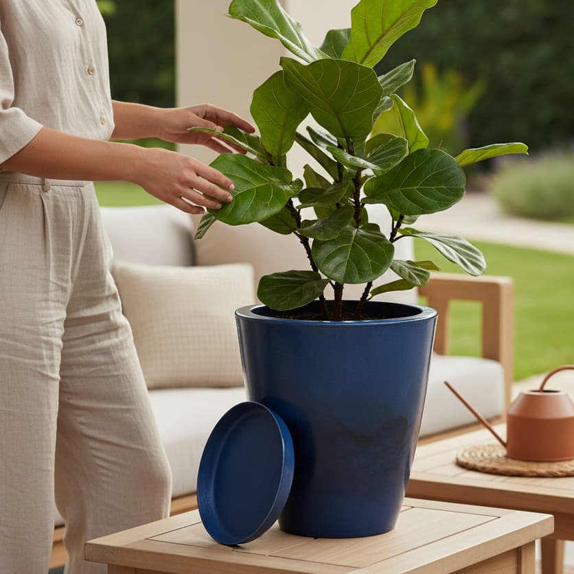 Vaso Decorativo Pequeno Para Plantas Flores Decoração Casa Jardim Sala Luxo Leve Polietileno Resistente C/ Prato Coletor