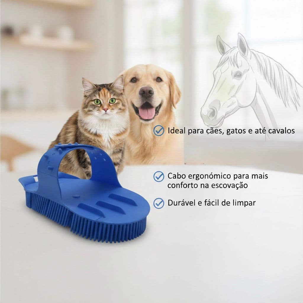 Escova Para Cachorros Cavalo Gatos - Com Alça Regulável - Rastelo Rasqueadeira Pet