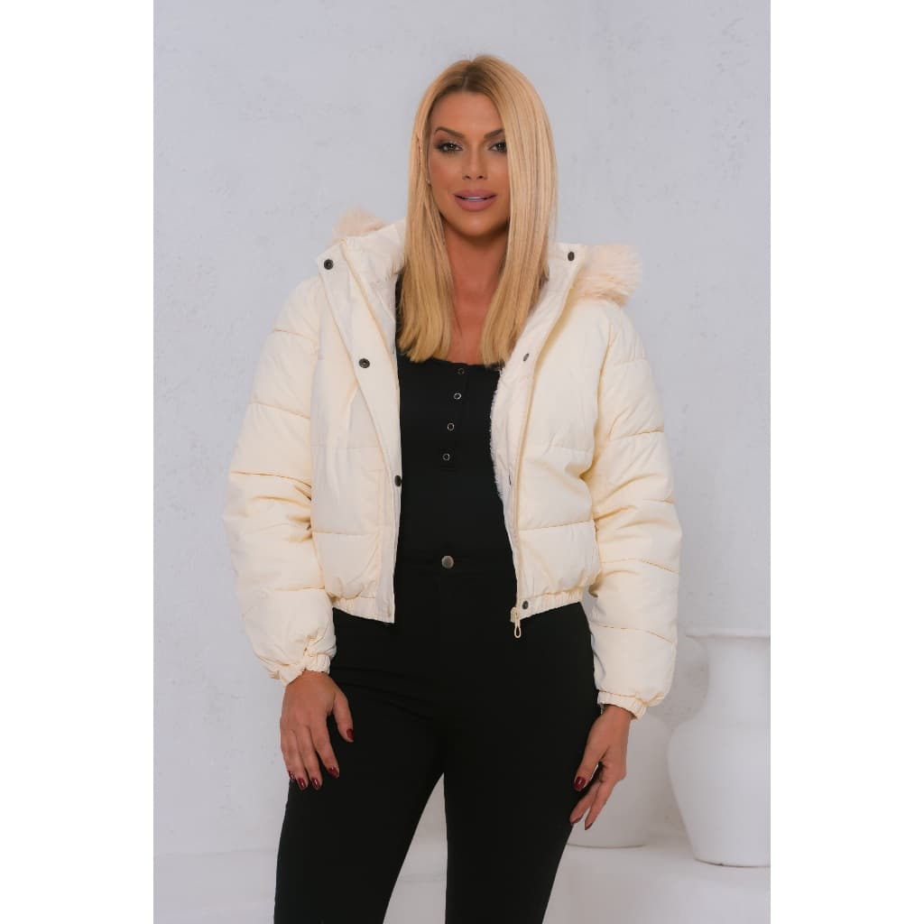 Jaqueta curta de inverno para mulheres, com zíper frontal, gola em pé e forro térmico, na cor sólida