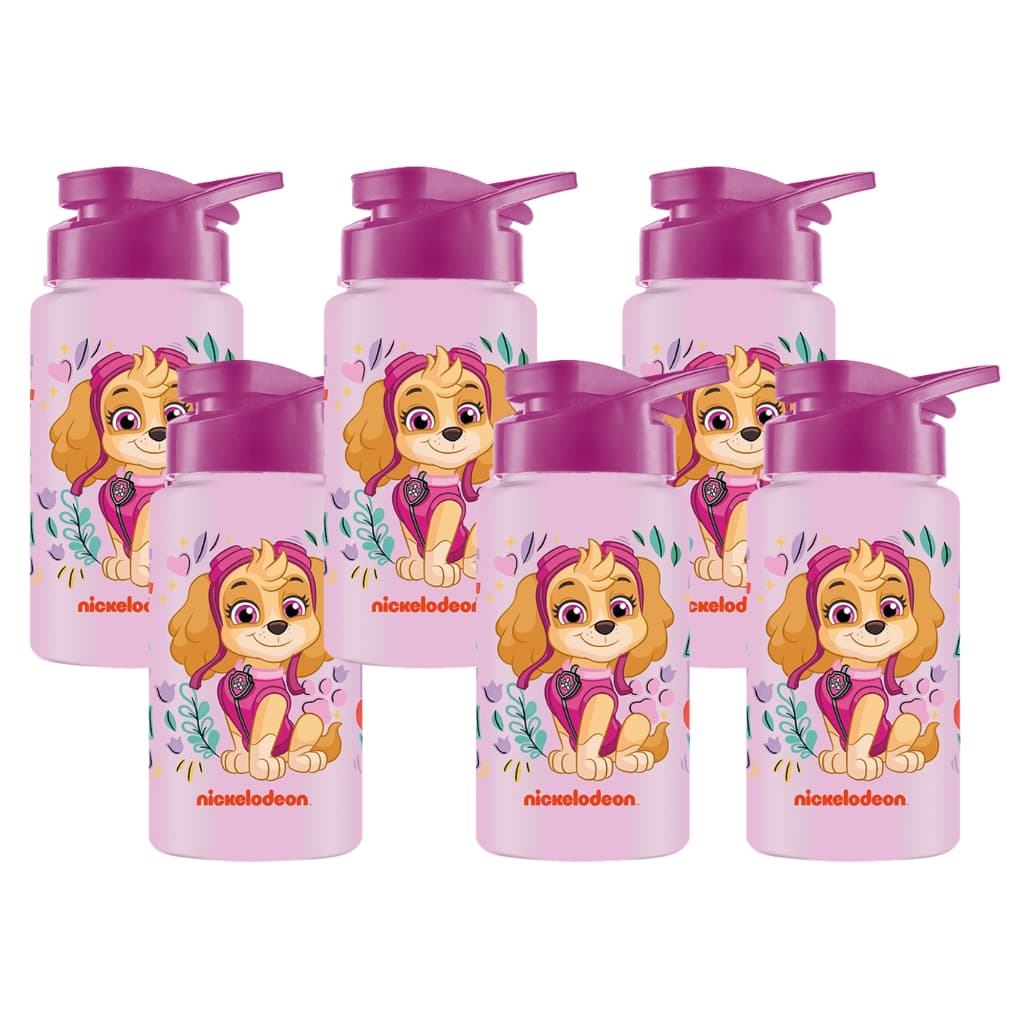 Kit 6 Garrafa Plástica Squeeze Sport Infantil Sky Rosa 500ml Coleção Patrulha Canina BPA Free