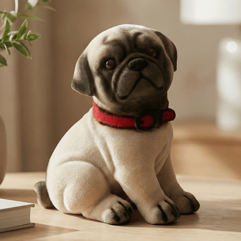 Estatueta Cachorro Pug Com Coleirinha Hiper Realista Linda Decoração Para sua Casa