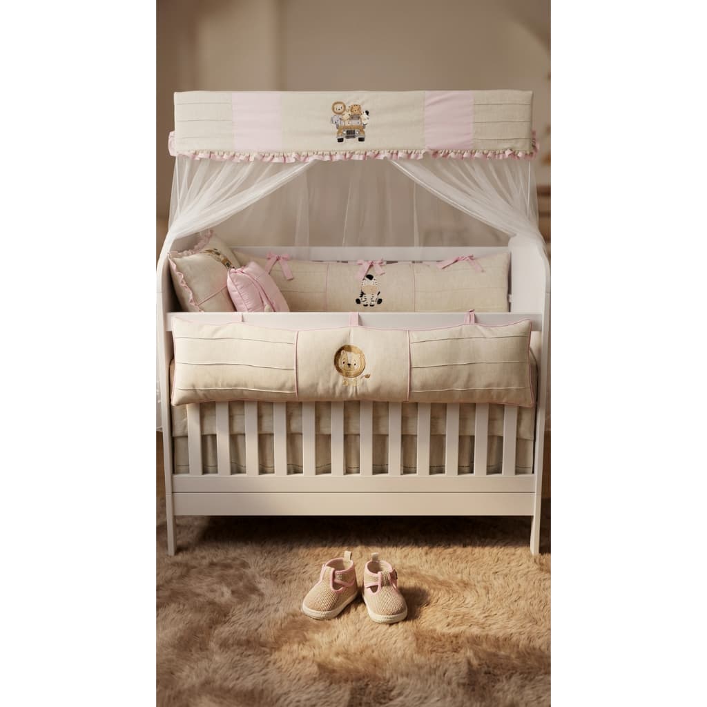 Kit Berço Americano Safari 7 Peças Luxo 100% Linho com Mosquiteiro Enxoval Completo Menino Menina