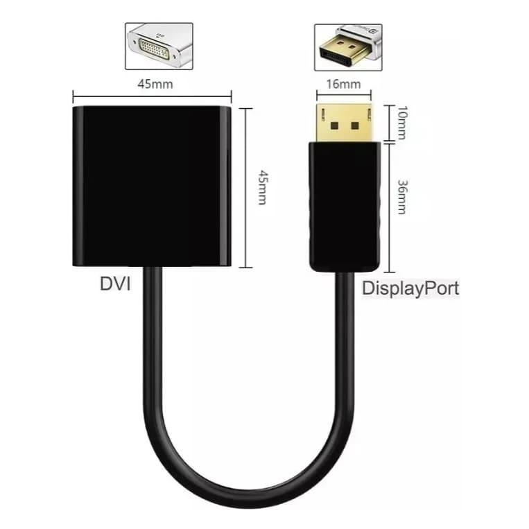 Cabo Adaptador DisplayPort Macho x DVI 24+5 Femea Alta Velocidade 1080p Full HD